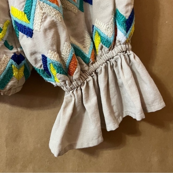All Things Mochi | Linen Cotton Embroidered Crop Top Flared Sleeve Size XS - Picture 6 of 13